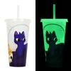 1PC 720ml Halloween Print Plastic Luminous Straw Cup Juice Milk Tea Coffee Cups for Party Supplies Funny Straw Cup Kitchen Drink
