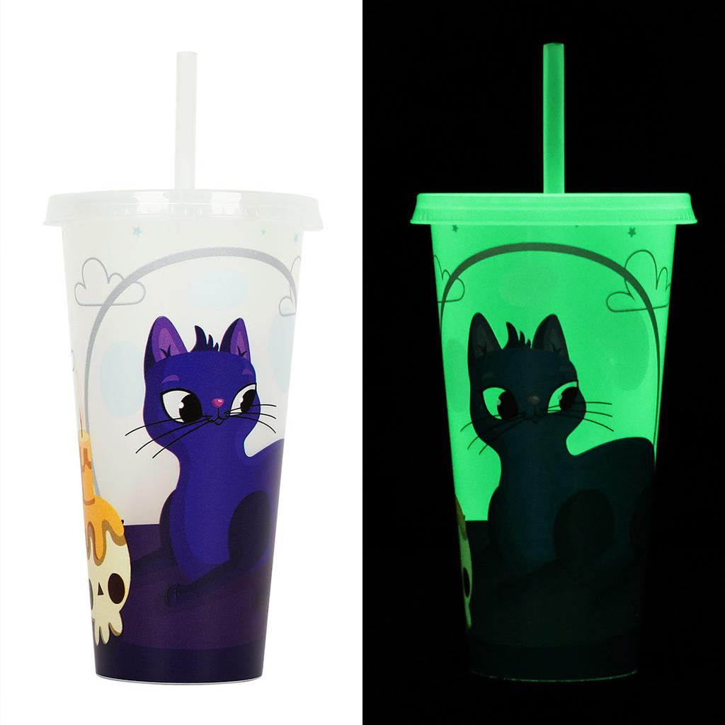 1PC 720ml Halloween Print Plastic Luminous Straw Cup Juice Milk Tea Coffee Cups for Party Supplies Funny Straw Cup Kitchen Drink