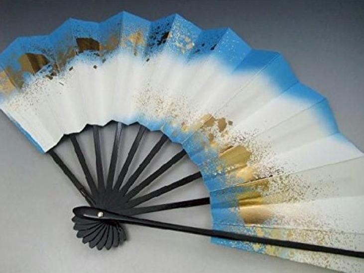 Love Chirashi Black Lacquered Fan for Dancing Fan, 1209-13, Double-Leg Pattern, Gradient, 9.5 inches, Bone, Box, (Blue)