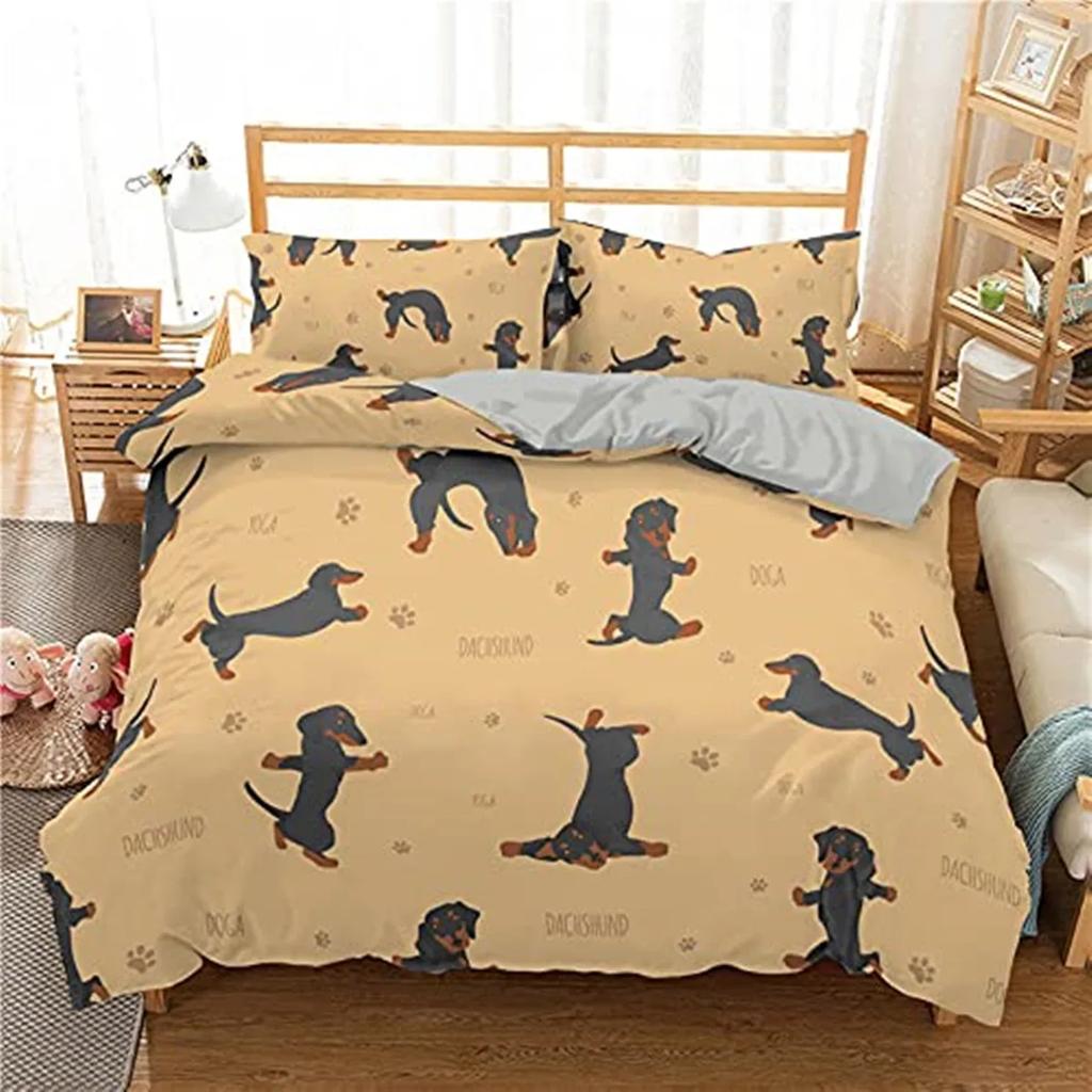 Black And Brown Dachshund Sausage Duvet Cover Cartoon Puppy Dog Bedding Set Kids Boys Gifts Bedspread Cover Bedroom Decoration