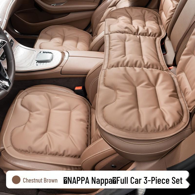 Luxury Nappa Leather Non-Slip Car Seat Cushions for Five-Seater - Thickened Design for Front and Rear Seats