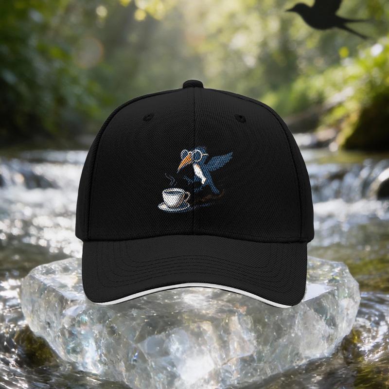 1pcs Crow-Themed Baseball Cap with Crow & Coffee Cup - Adjustable Lightweight Unisex Hat Suitable for Travel, Parties, Birthdays
