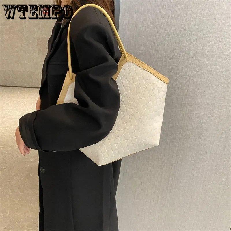 Elegant Texture Retro Handbag Color-blocking Large-capacity Tote Bag Women's Versatile One-shoulder Underarm Bag