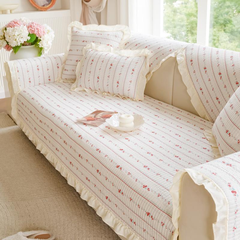 Korean Floral Sofa Cushion Cotton All-Season Universal Small Fresh Non-Slip Sofa Seat Cushion Living Room Straight Sofa Cover