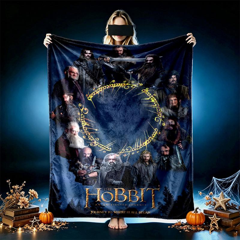 1pc Cozy Print Blanket, Hobbit Warrior Crew Blanket Appropriate for Home Picnic and Travel Adventures