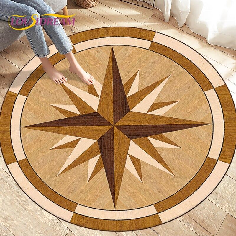 Compass Round Area Rug,Retro British Navy New World Discovery Rug,Carpets for Living Room Bedroom,Kids Play Non-slip Floor Mats