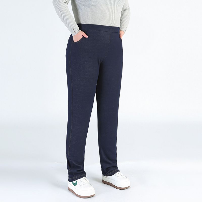 Women's Autumn and Winter Plus Size Padded and Thickened Jeans High-waisted Comfortable Casual Chinos