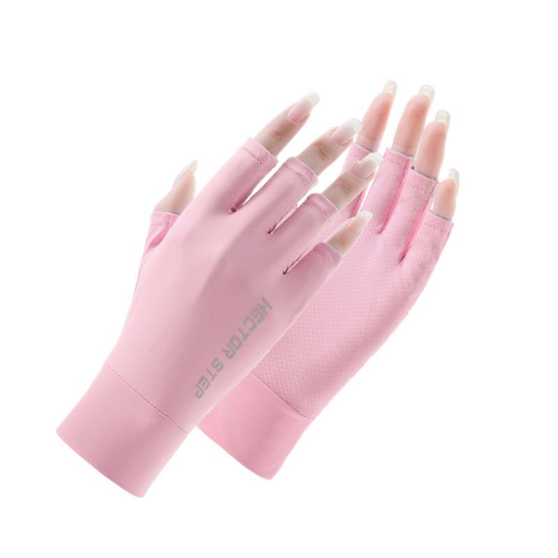 Summer Ice Silk Dew Finger Non-slip Driving Sunscreen Gloves Women's Half Finger UV Protection Manicure Riding Electric Vehicle Gloves