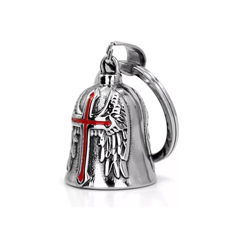 

Fashion Red Cross Guardian Angel Wings Bell Motorcycle Bell Keychain Men\\ s Biker Exorcist Amulet Lucky Jewelry Accessory
