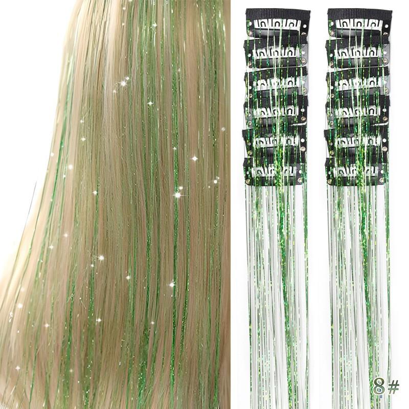 20inch Laser Golden Low Temperature Fiber 12pcs Set Tinsel Hair Colorful Shining Golden And Silvery Low Temperature Fiber Gift Box BB Clip