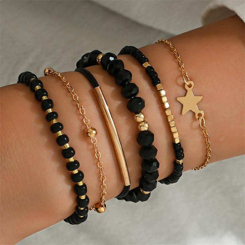 Vintage Star Crystal Rice Bead Bracelet Set for Women Delicate Beaded Stackable Design Bracelet Girls Party Jewelry Accessory