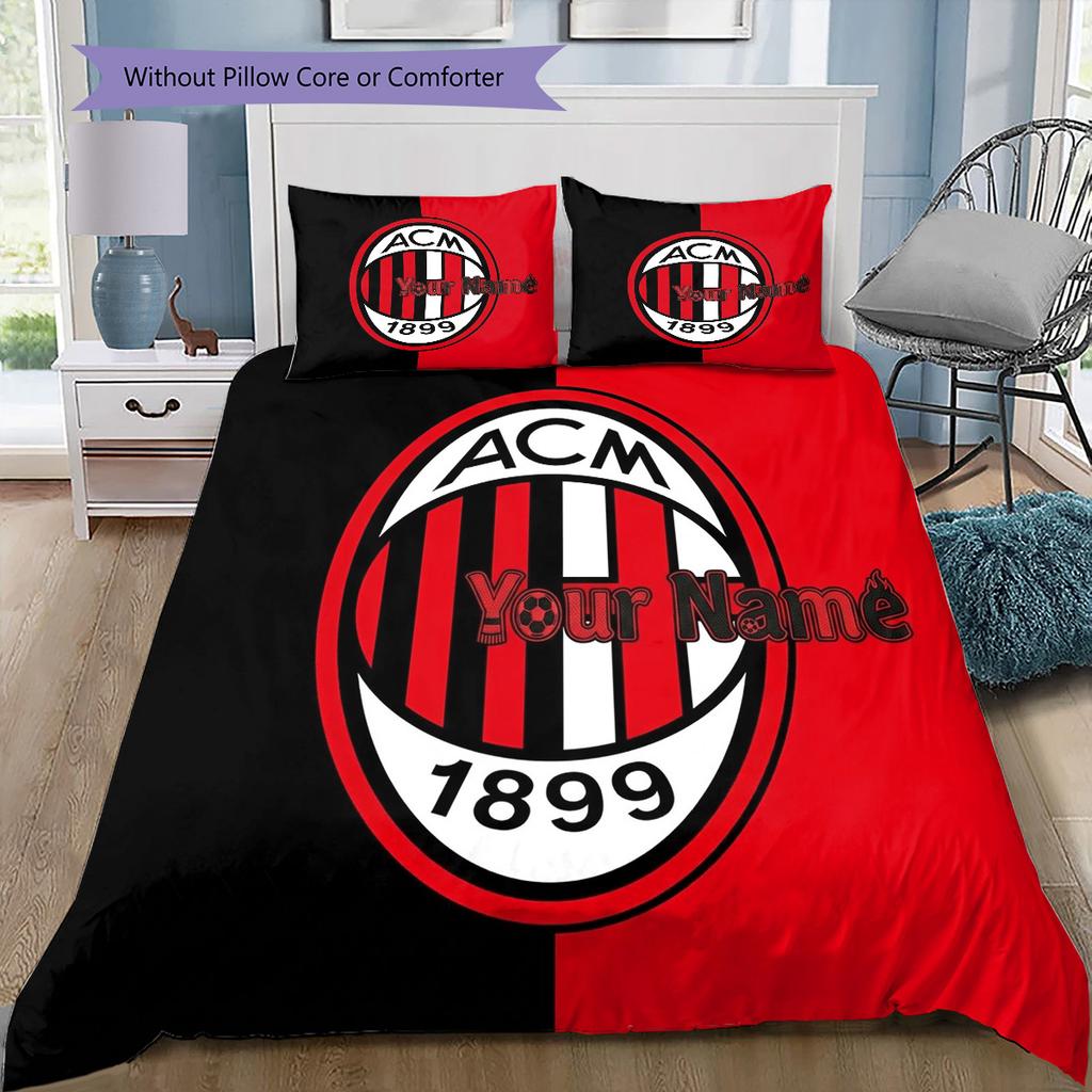 Ac Milan Crest Custom Name Pattern Bedding Quilt Set Quilt Cover Pillowcase Home Birthday Gift(1 * duvet cover + 2 * pillowcase, without core)