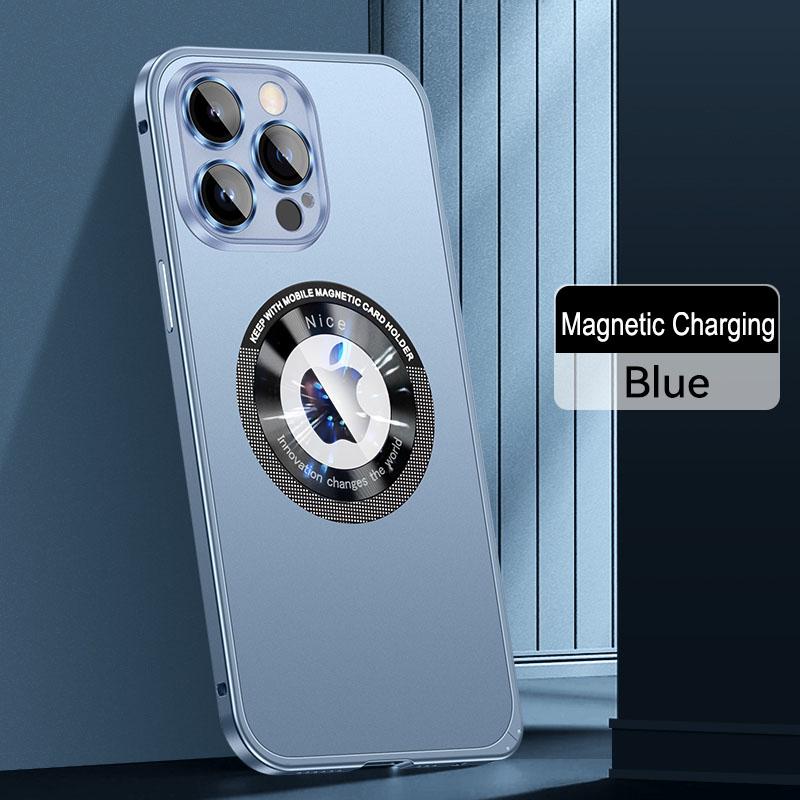 Latest Style Magnetic Wireless Charging Aluminum Metal Case For iPhone 16 15 14 13 12 Pro Max Lens Glass Film Hard PC Back Cover