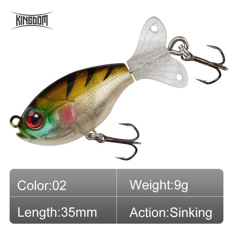 Kingdom GOLDPOP Fishing Lures 35mm 5.5g/9g Floating & Sinking Pencil Popper Hard Bait Soft Rotating Tail Topwater Wobblers Baits