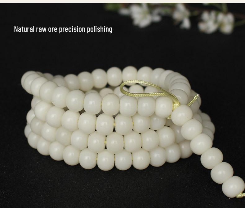 White Jade Bodhi Seed Buddhist Rosary Bracelet & Necklace with 108 Beads for Men and Women Jewelry