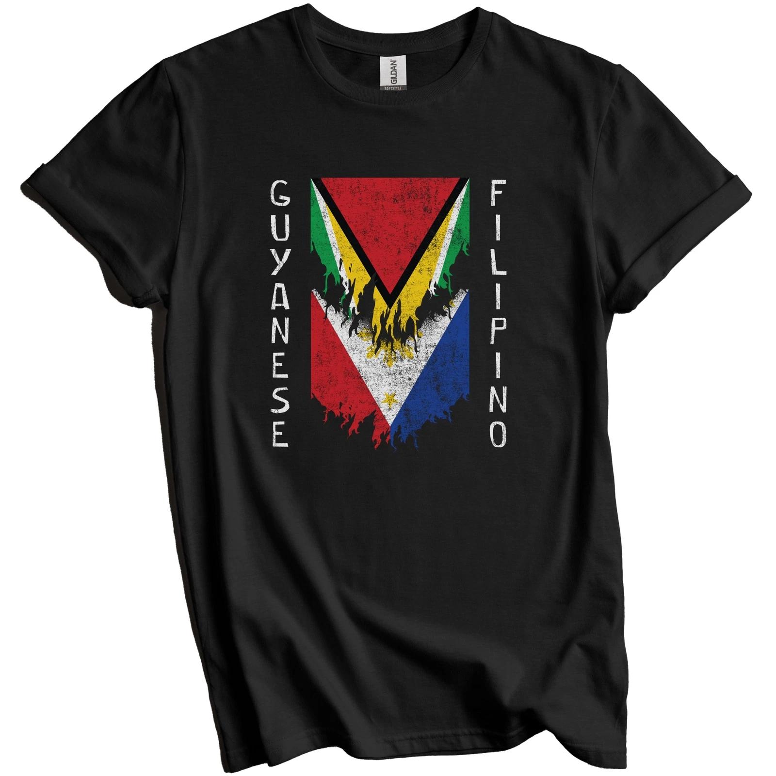 Guyanese Filipino Flags Ripped Torn Guyana Philippines T-Shirt 4XL