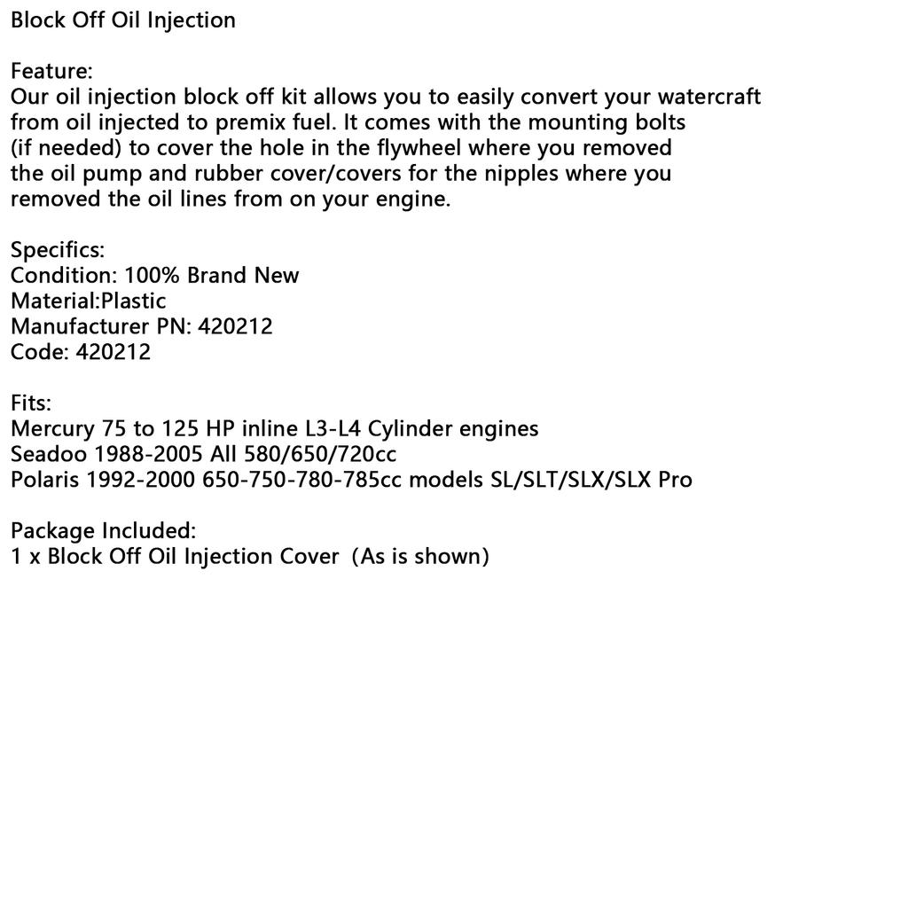 420212 Block Off Oil Injection For Mercury 75-90-100-115-125 HP Seadoo 88-05