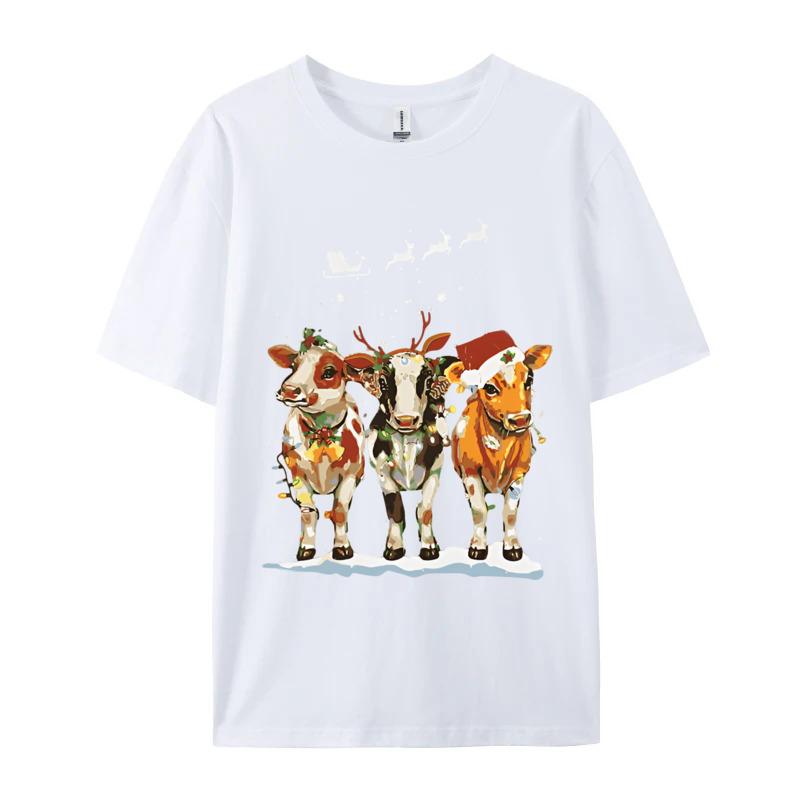 Cow Reindeer Hat Santa Christmas TShirt Gift Rife Male T Shirt Cotton Tops Shirts Customized Cow Farm Shirts S