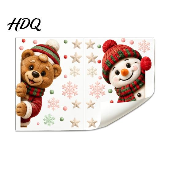 Seasonal Store Window Displays 2Pcs Christmas Clings Cute Bear Snowman Static Decals 16" X Decals 12" Removable Festive Stickers for Glass