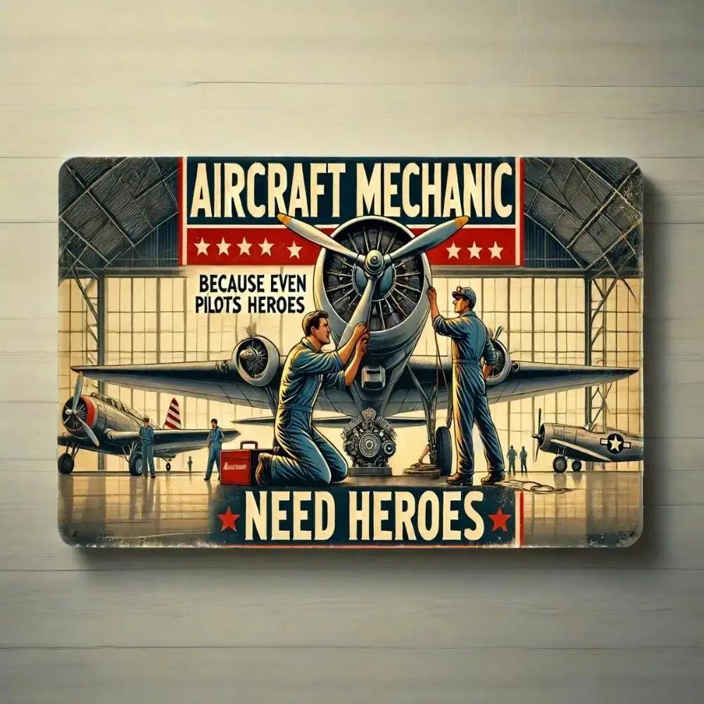 "AeroGuardian Pro: Vintage Aircraft Mechanic Aluminum Plaque | Military Aviation Wall Art for Hangars & Maintenance Bays"