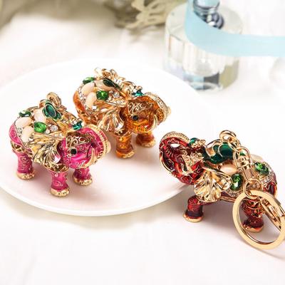 Rhinestone Elephant Keychain Vintage Animal Charm Key Ring Pendant Backpack Bag Purse Decoration Accessory Party Favors