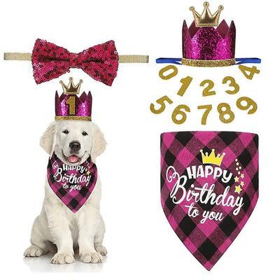 1 Set Pet Birthday Costume Dog Birthday Bandana Glitter Hat Age Numbers Sparkly Sequined Bow Tie Puppy Birthday Party Supplies