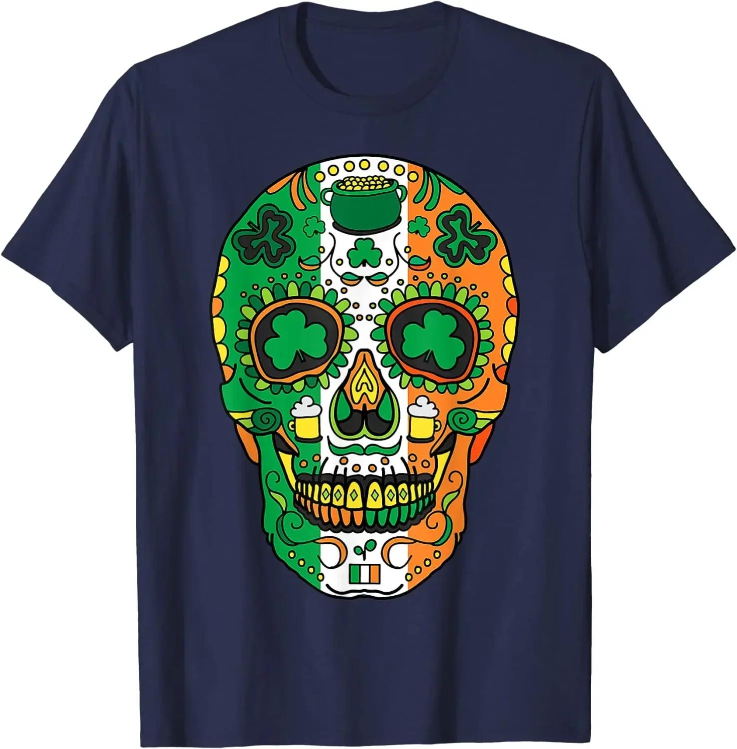 

Футболка Irish Sugar Skull ко Дню Святого Патрика, новые поступления 2023 года, мужская футболка, свободная футболка, хлопковая повседневная футболка на все времена года 4XL