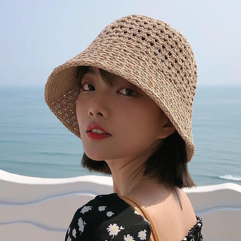 Summer Hollow Bucket Hat Women's Breathable Hat Thin Anti-ultraviolet Sun Hat Fashion Basin Hat Bucket Advanced Sense