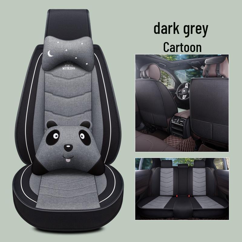 Full Coverage Linen Cartoon Panda Car Seat Cushion - Universal Fit, 2020