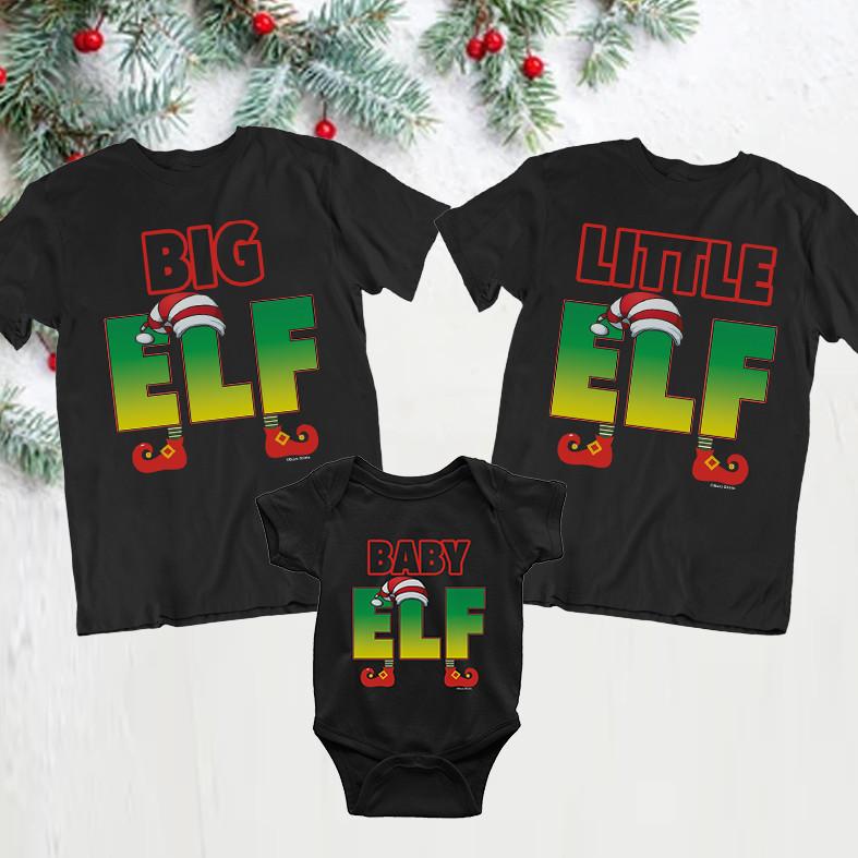 Big Little Baby Elf Mens Womens Baby Christmas Gift T-Shirt Mens Womens Tees Top Matching Tee S