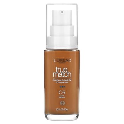 L'Oréal, True Match, Super Blendable Foundation, C6 Cool Medium, 1 Fl Oz (30 Ml)