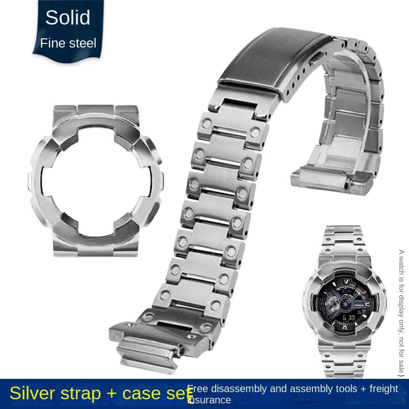Modified Golden Case Bezel metal Watchband Set For Casio G-SHOCK Black Samurai GA-110GB GA100 GA120 Stainless steel Watch strap