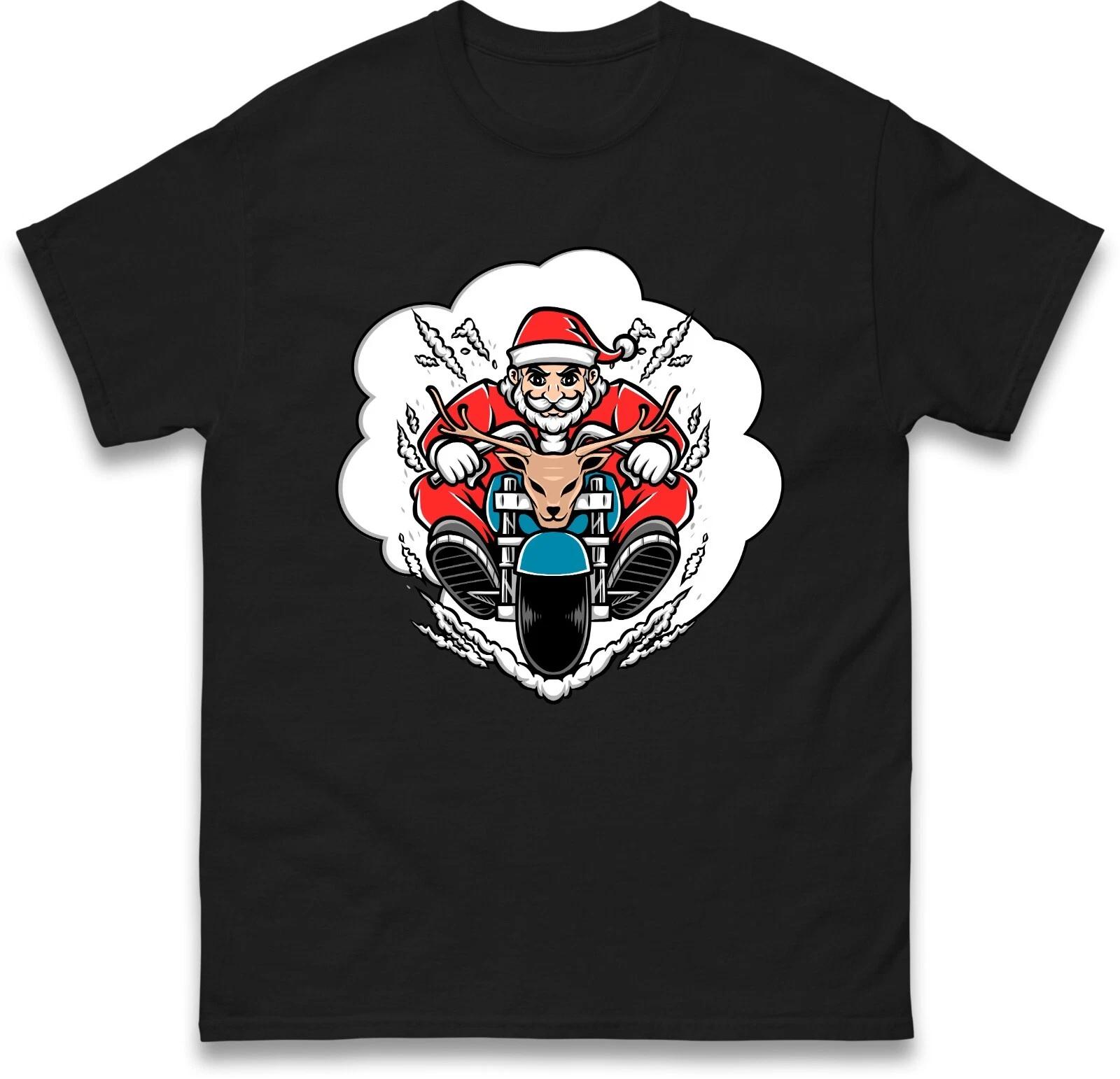 Santa claus biker christmas funny t shirt L