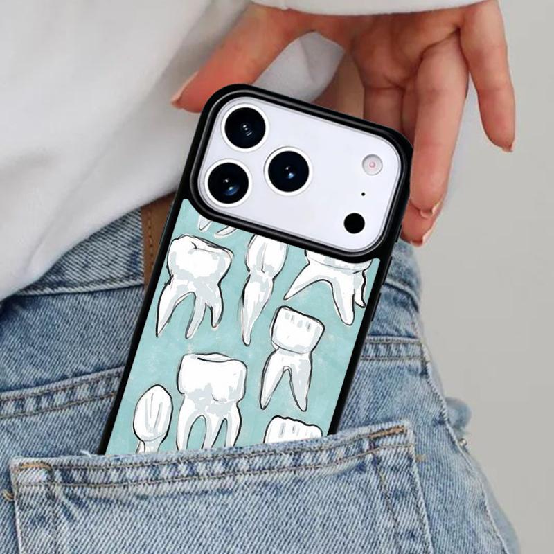 Dentist Tooth Pattern Print Phone Case for iPhone 16e 15 14 13 12 17 Pro Max Plus Air 17pro Cover Coque