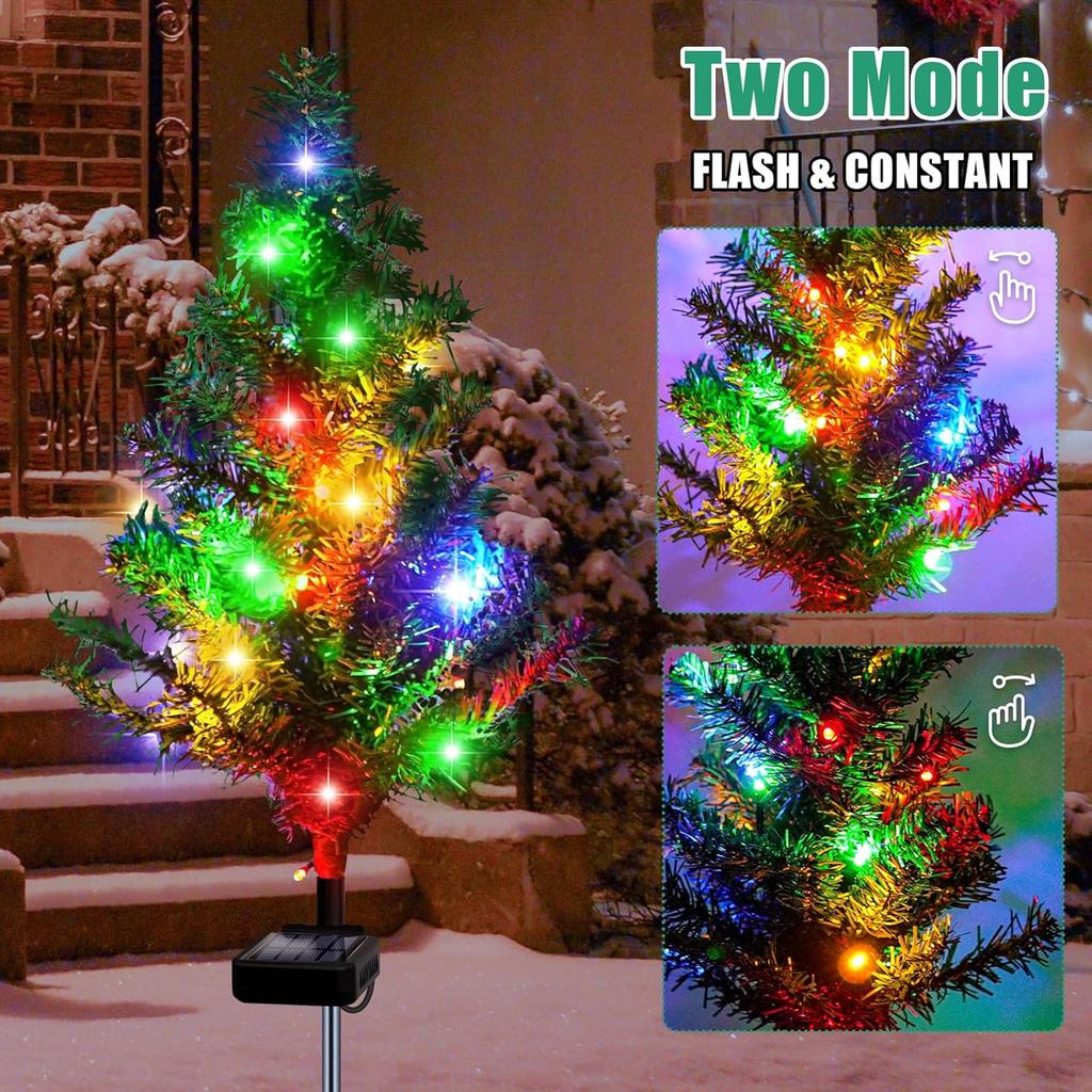 Solar Christmas Tree Garden Stake Lights Outdoor Waterproof Xmas Pathway Lights Prelit Yard Stake for Christmas Patio Yard Decor