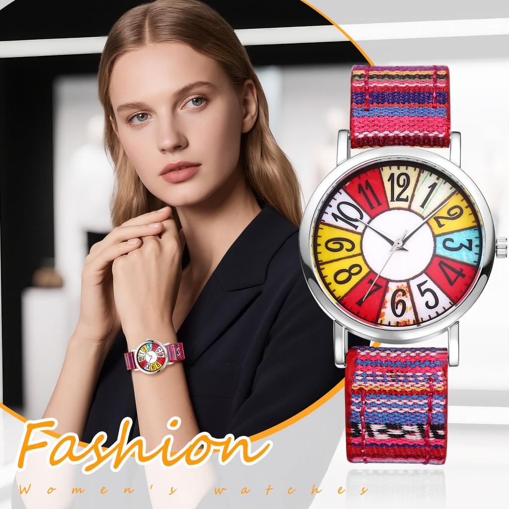 Round Wristwatch with Braided Strap and Waterproof Bohemian Floral Genuine Casual Analog Quartz Adjustable Stylish Popular Fashion Watch Perfect Gift