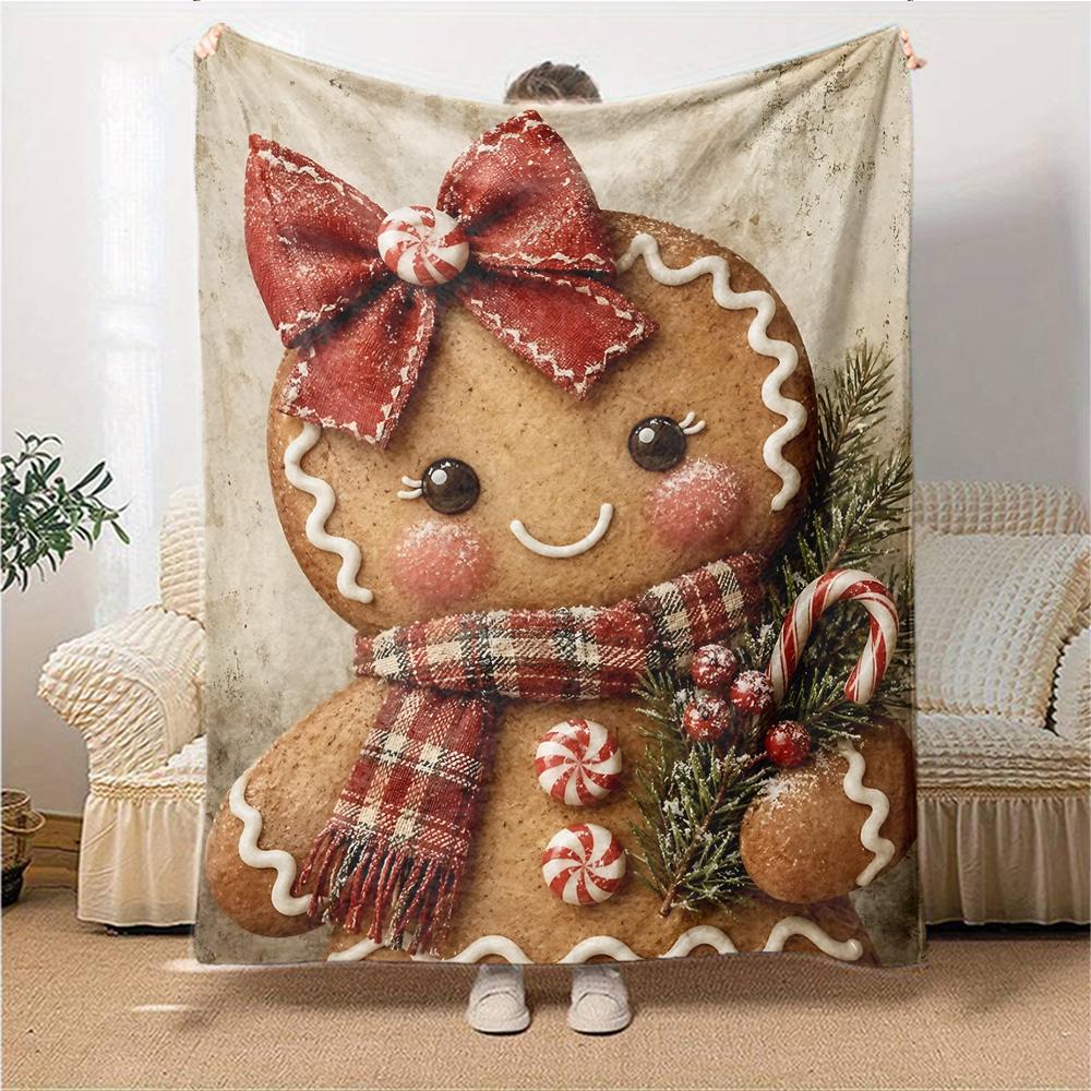 Gingerbread Christmas Decorations Blanket Soft Throw Blanket For Home Bedroom Bed Sofa Travel Office Solid Christmas Blanket