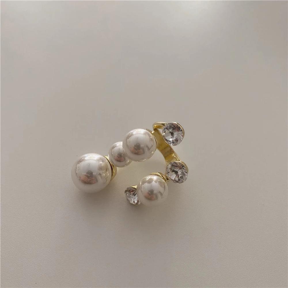 Women Rhinestone Jewelry Oversize Irregular Finger Rings Multi Pearl Rings Open Rings Shiny Crystal