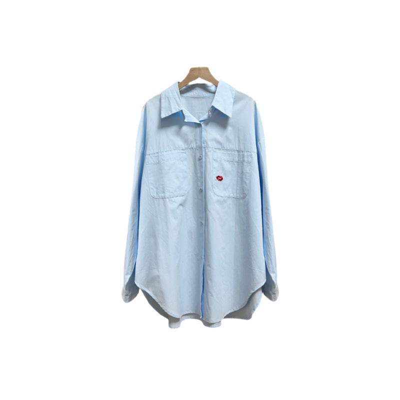 2025 Spring/Autumn Korean Style Cotton Casual Maternity Shirt - Trendy Plus Size Mid-Length for Moms