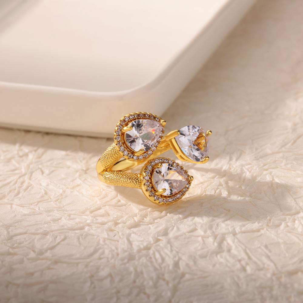 Luxury Zircon Flower Stainless Steel Rings Zircon Adjustable Ring Women Wedding Anti Fading Zircon Vacation Accessories Gift