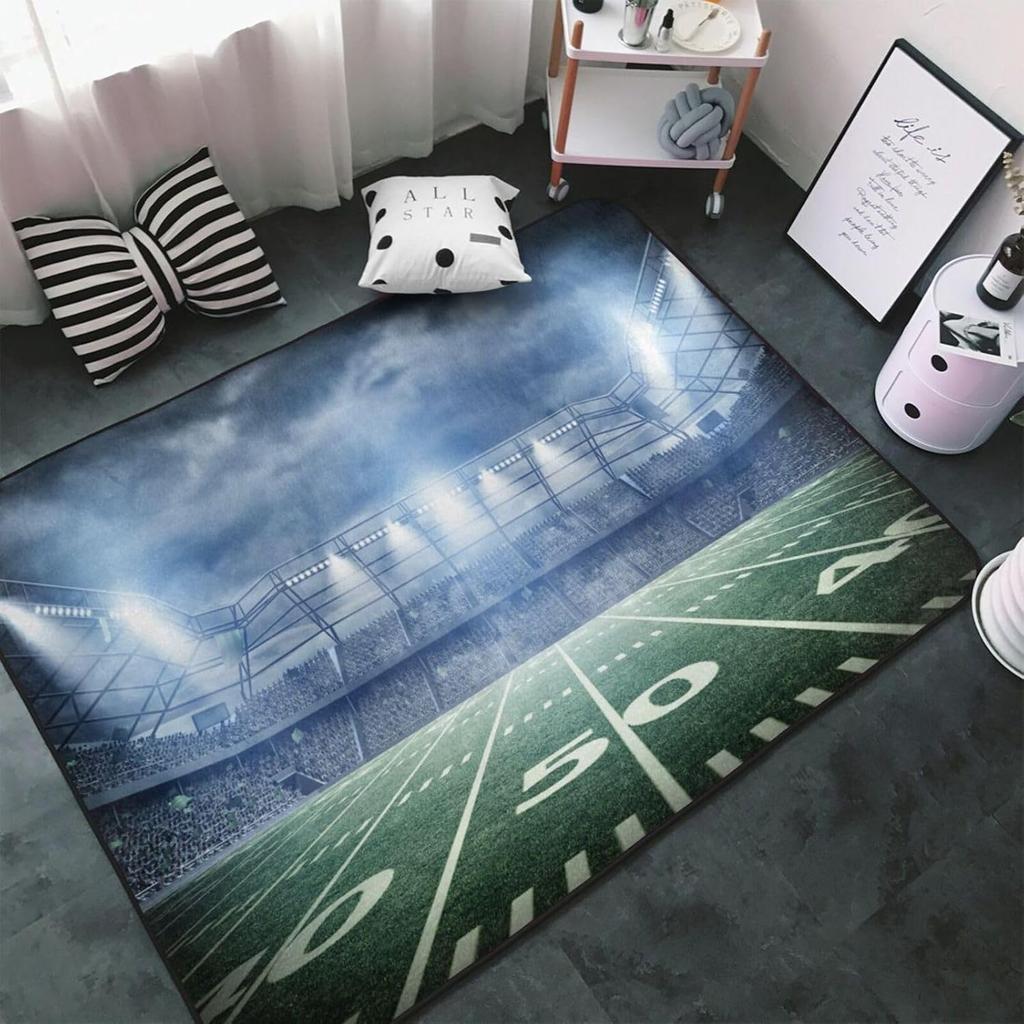 Baseball Water Fire Carpet  Anti Slip Lightning Printed Carpet  Home Decoration Sports Themed Floor Mat Blue and Red Design