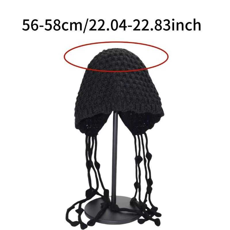 Good-looking Hat Handmade Pom Pom Beanie Hat with Tassels Thick Warm Head Wrap for Women Winter