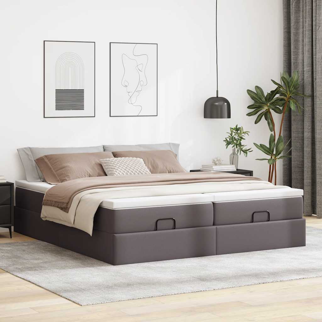 Vidaxl Rama Łóżka Otomana Z Materacami, Szara, 180X200 Cm, Ekoskóra