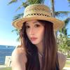 French Sweet Wind Raffia Hand-woven Flat-top Straw Hat Children's Summer Sunscreen Hollow Elegant Top Hat