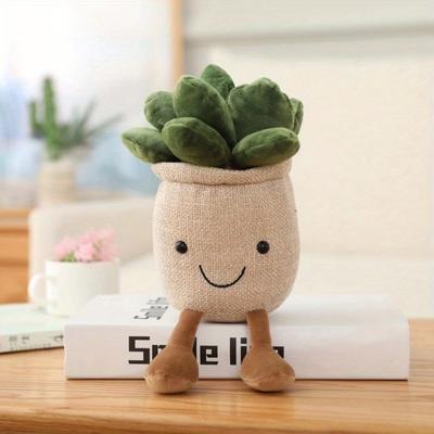 Succulent Plants Stuffed Toy For Kids, Soft Simulation Potted Plush Toy Doll,Potted Plant Decor Desk Window Decoration Gif