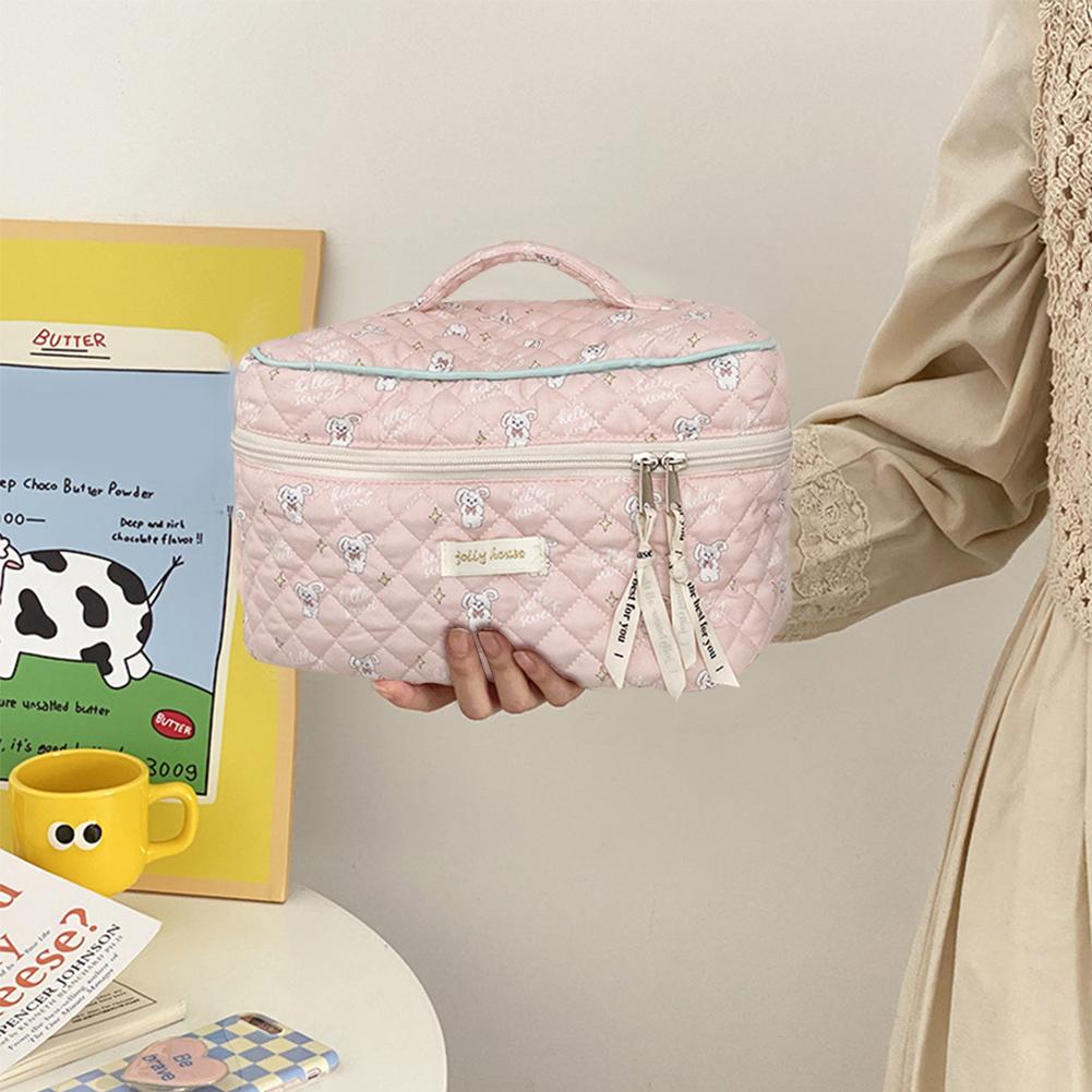 Korean Storage Organizer Printed Quilted Makeup Bag Flower Printed Cosmetic Pouch Large Travel Cosmetic Bag Makeup Accessory