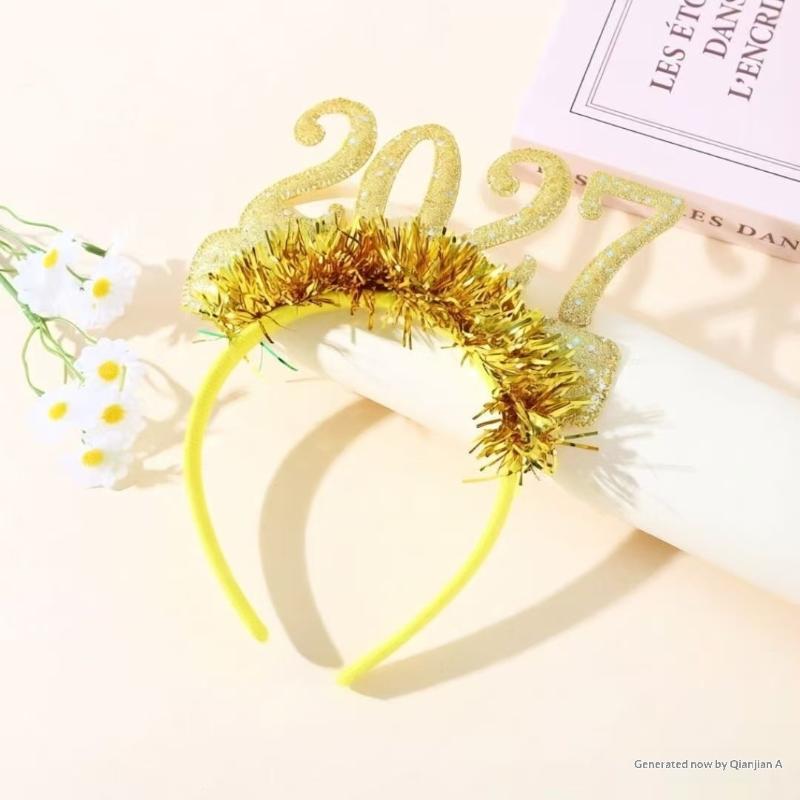 2027 Happy New Year Headband Christmas Numbers Headbands Glitter Sequins Hair Hoop Eve Party Hair Bands Party Props