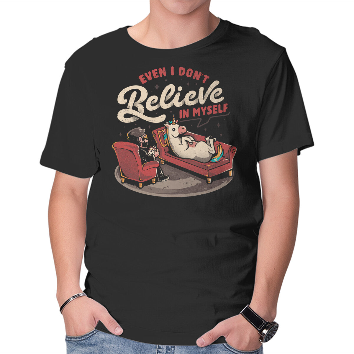 Unisex Crew Neck T-Shirt Even I Don’t Believe In Myself Graphic Short Sleeve Casual Tee XXL