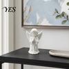 Stable Wide Base Angel Decoration 3D Printed Praying Statue, Elegant Matte White Cherub Figurine with Detailed Housewarming Souvenir Wings,