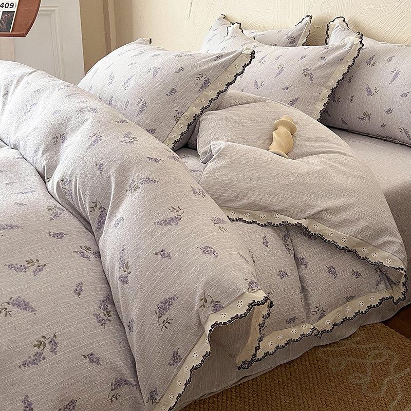 French Retro Jacquard Linen Bedding Set with Cotton Lace Trim - Luxury Princess Style